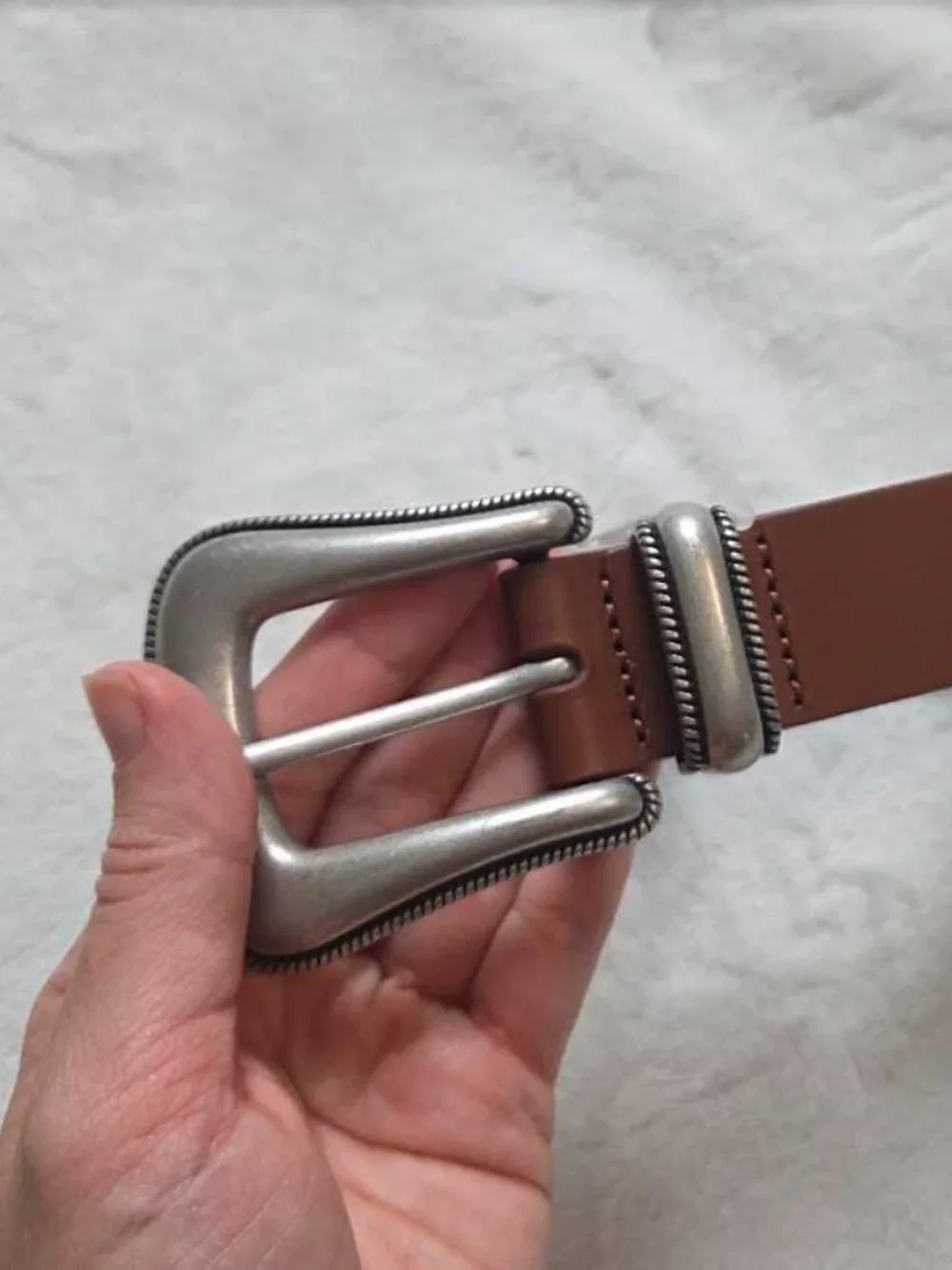 New S J.Crew western buckle belt in Italian leather Rich Saddle Brown